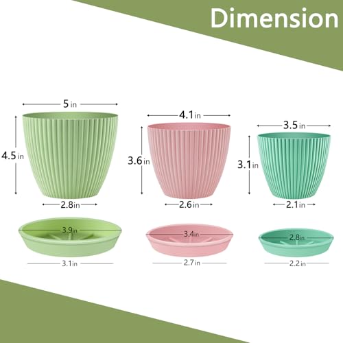 SupKing Plant Pots 5/4/3.5 Inch Set of 3,Small Mini Cute Plastic Flower Pots Planters with Mesh Drainage Holes Green Pink Blue Nursery Round Planting Pot for Indoor Outdoor Garden Plants - color: Multicolor, size: 5/4/3.5 inch