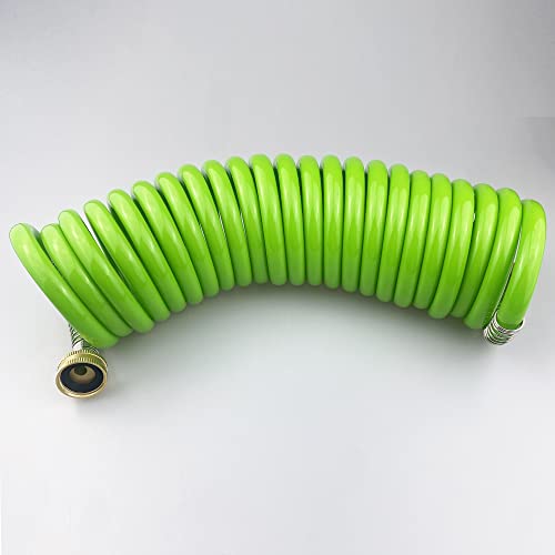 Darnassus Heavy-duty PU Coil Hose, Self-Coiling Garden Hose with Solid Brass Fittings, Retractable, Corrosion Resistant, for Household (20 FT, Green) - color: Green, size: 20 FT