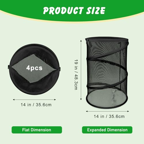 4 Pcs Pop Up Mesh Plant Cover Net 19”x 14” Foldable Tent Protectors - color: Black