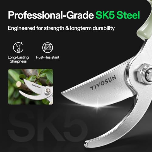 VIVOSUN Pruning Shears for Gardening, Bypass Garden Scissors for Plants - style: Q-Shaped Curved Pruner-Green