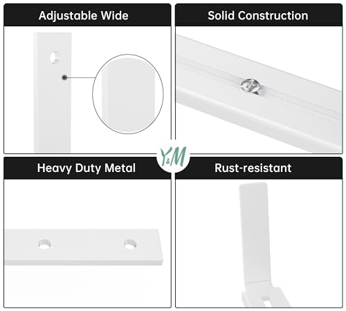Y&M 4 Pack Adjustable Planter Box Brackets (6 to 12.5 in), Universal Window Box Brackets, Heavy Duty Iron Flower Box Wall Mounting Hooks for Balcony, Fences, Patio, and Garden - White - size: 4pcs White