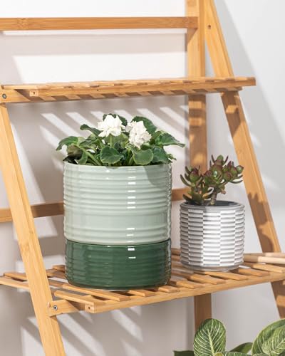 Fayoula Self Watering Pots for Indoor Plants, 6 Inch Ceramic Self Watering Plant Pot, Planter Pot with Wick Rope and Drainage Hole for African Violet Succulent Herbs (Green Light) - color: Green Light