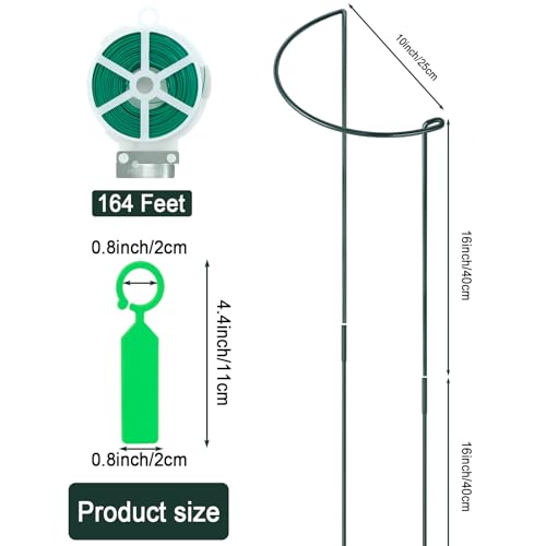 12 Pack 10" W x 32" H Plant Support Stakes, Large Peony Cages and Supports, Tall Peony Ring Supports, Garden Plant Stakes for Outdoor Plants, Rose, Tomato, Hydrangea, Flowers - size: 10" Wide x 32" High