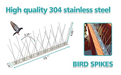 KKY Bird Spikes Stainless Steel Base, Metal Bird Repellent Nail Fence Kit, Can Be Used to Stop Pigeons and Other Small Birds, Covering 10.8 Feet 10 Packs. - size: 10.8 Feet