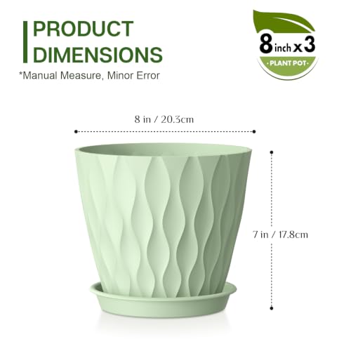 Plant Pots for Indoor Plants 3 Pack 8" Plastic Planters with Drainage Holes - color: Colorful, size: 8 in 3pcs