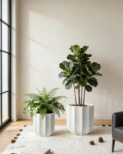 12 Inch Pots for Plants, Large Ceramic Planter with Drainage Hole - color: White 12"