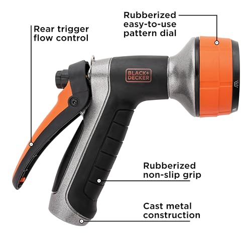 Black + Decker® Dial 7 Pattern Rear Trigger Garden Hose Nozzle – Durable, Versatile, Comfortable Grip Watering BD59577