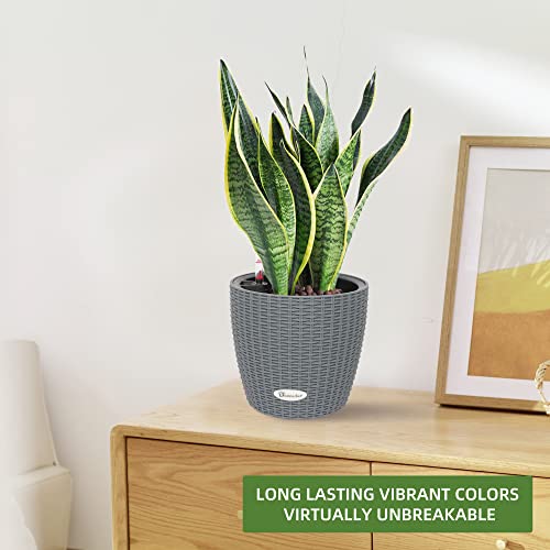 Dexceder 9x8 Self Watering Planter (Deep Gray Rattan) - color: Deep Gray, size: 9x8