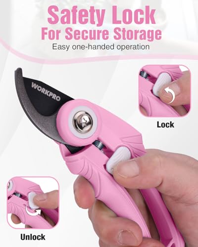 WORKPRO 6.9" Bypass Pruning Shears Gardening Scissors with SK5 Blade, Pink - color: Pink