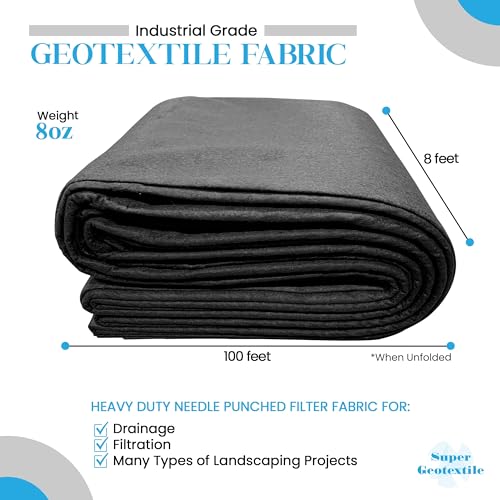 Super Geotextile 4, 6, 8 oz Non Woven Fabric for Landscaping, French Drains, Underlayment, Erosion Control, Construction Projects - 8 oz (8x100) - size: 8' x 100'