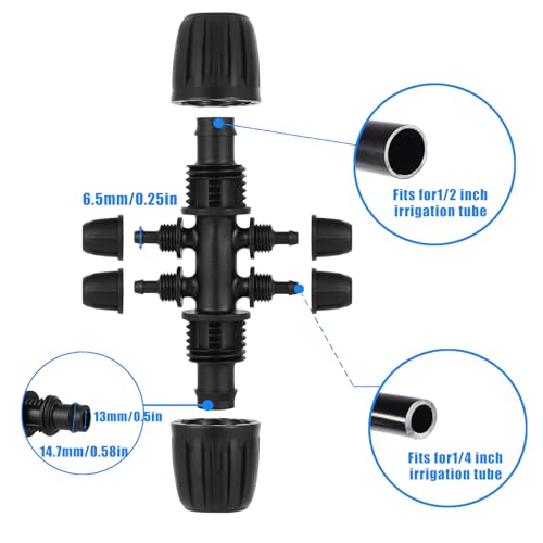 20 Pcs Barbed Tee 6-Way,1/2 to 1/4 Inch Tubing Irrigation Fittings - size: 20 Pcs 1/2 to 1/4 Inch Locked Barbed 6-Way