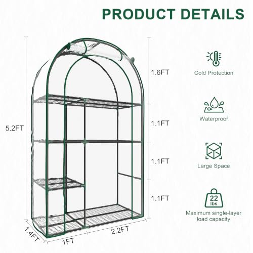 4-Tier Mini Greenhouse for Outdoors, 40" x 18" x 63" Portable Plant House - color: White, size: 63" x 40"