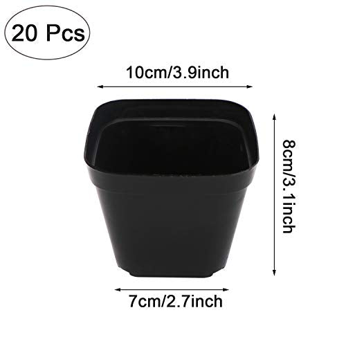 4 Inch Plastic Plant Pots Square Nursery Pot 25 PCS Sturdy & Reusable Starter Container for Starting Seedlings, Succulents,Cuttings & Transplanting with Drainage Holes, Black - size: 4 Inch
