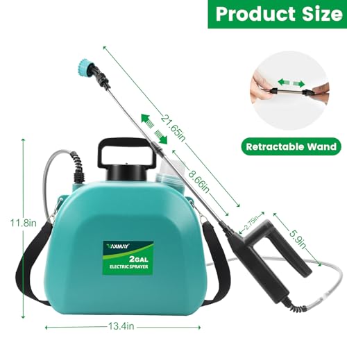 Battery Powered Sprayer 2 Gallon, 2026 Upgrade Electric Sprayer with 3 Adjustable Speed, Battery Indicator, 4 Mist Nozzles, Rechargeable Retractable Wand with Adjustable Shoulder Strap for Lawn Garden - color: Green
