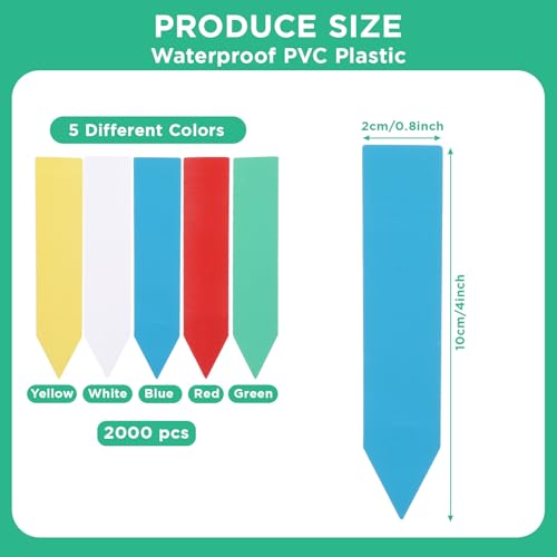 2000 Pcs Plastic Plant Labels 4'' Garden Plant Markers Nursery Name Tags Waterproof Pot Label Stakes Planting Sticks for Seeds Summer Outdoor Indoor Garden Flowers(Mix Color)