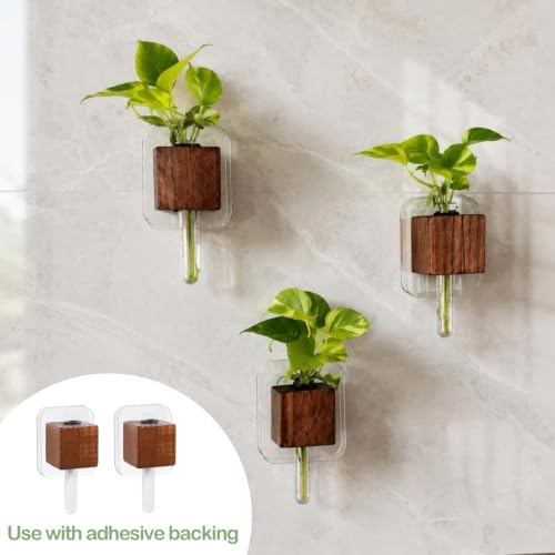 4 PCS Wooden Flower Vase Fridge Magnets, Glass Tube Flower Vase