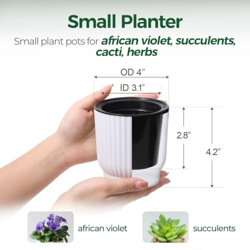 T4U Self Watering Pots for Indoor Plants, 4 Inch 6 Pack Planter White - color: White, size: 4 Inch