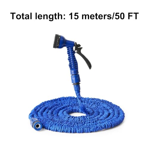 1PCS 50FT Garden Hose, Water Hose Retractable Garden Hose 1/2 and 3/4 Inch Connectors for Gardening Tools Essentials (Blue)