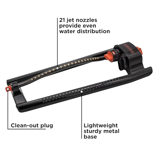 Black + Decker® 3,600 Sq Ft Metal Oscillating Sprinkler – Durable, Adjustable, Even-Coverage Watering BD3435