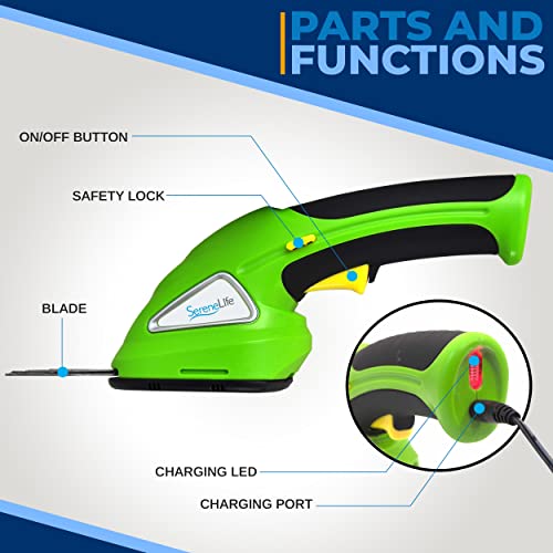 Cordless Handheld Grass Cutter Shears | Portable Lightweight Electric Hedge Shrub Trimmers | Hand Held Garden Clippers | Powered with Rechargeable 3.6V Battery | Changeable Trimmer Blades