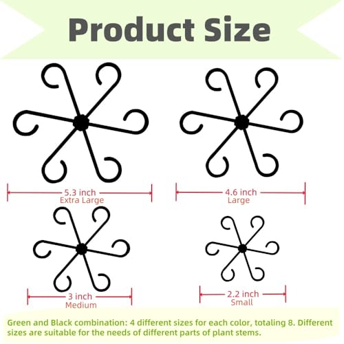 8 PCS Plant Stem Support, Plant Stakes for Indoor Plants Plant Clips for Climbing Plants, Plastic Monstera Plant Support Accessories for Potted Indoor Plant in Various Growth Stage(4 Sizes, 2 Colors)