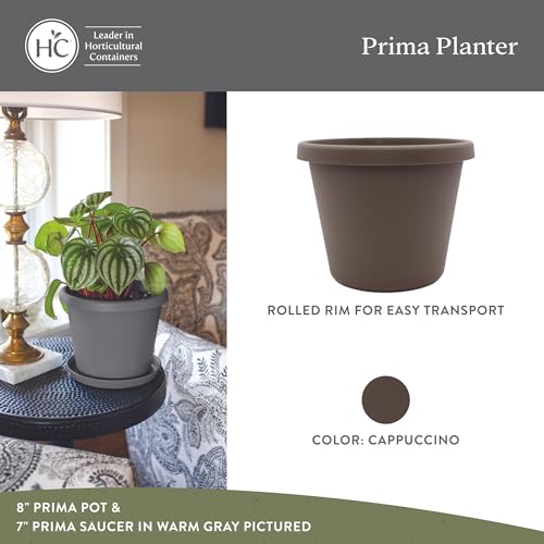 The HC Companies Prima Round Plastic Plant Pot w/Rolled Rim - Lightweight & UV Resistant Flower Pot for Herbs & More - Outdoor & Indoor Plant Pots w/Drainage (8 inch, Cappuccino, Pack of 1) - color: Cappuccino, size: 8", style: Pack of 1