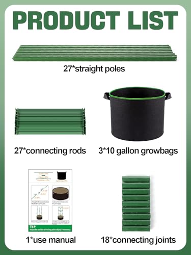 ANPHSIN Sturdy Triangle Tomato Cage with Movable 10 Gal Grow Bags, 3 Sets - style: 10 gallons