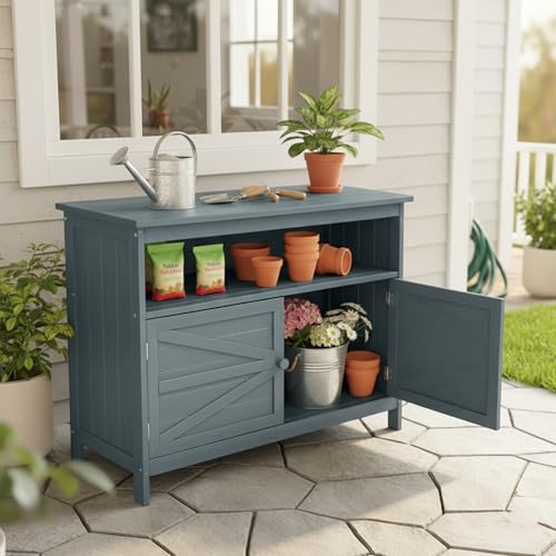 HIPS All-Weather Outdoor Storage Cabinet,Outdoor Sideboard with Magnetic Doors,3-Shelves Patio Storage Cabinet, Used for Garden,Buffet Cabinet,TV Stand, Bar Table,Balcony - color: Grey