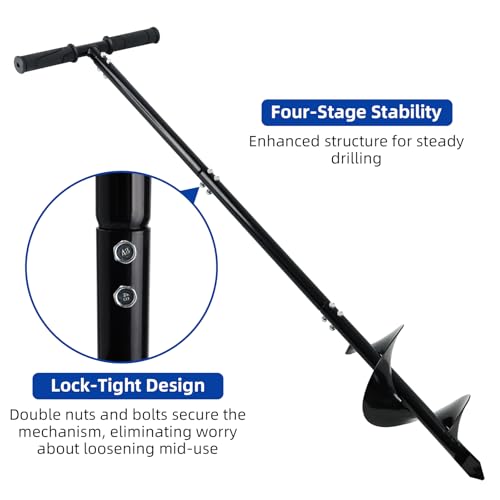 Heavy Duty Manual Garden Auger Drill 6" x 42" Post Hole Digger Hand Spiral Drill for Digging Planting Bulb Bedding - color: Black (6" x 42")