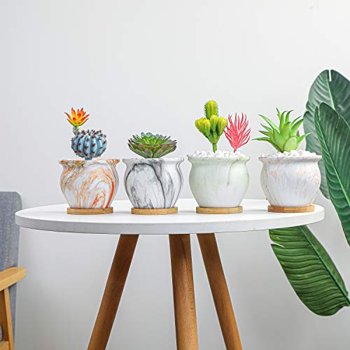 ARTKETTY Succulent Pots, 4.5 Inch Small Plant Pots with Saucers - color: Marble2