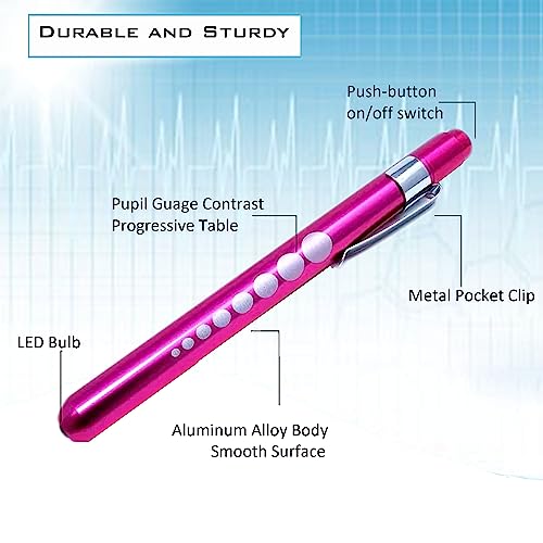 5 pc Bandage Scissors 5.5", Stitch Scissors 4.5", Hemostat 5.5" Straight & Curved, Diagnostic Penlight Made of Premium Quality Stainless Steel - For Training Emergency Supplies & First Aid Kit (Pink) - color: Pink