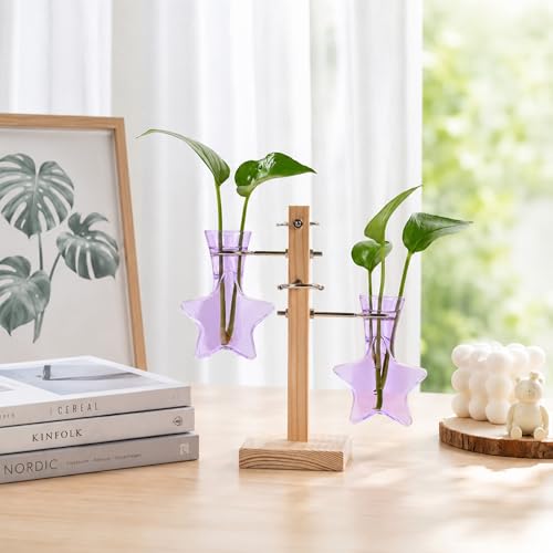 Nacome Plant Terrarium Propagation Stations: Purple Vase with Wooden Stand - color: Purple