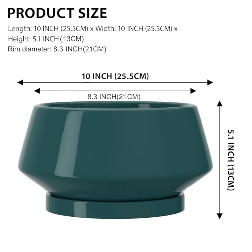 10 Inch Green Ceramic Planter with Drainage Hole and Saucer - color: Green, size: Large