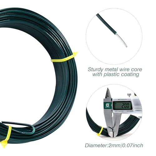 KINGLAKE Green Garden Wire 2mm- 100 Feet Garden Plant Ties Plant Wire for Climbing Plants Plants Twist Ties for Tomatoes Support Vines Vegetables Flowers Indoor & Outdoor Gardening Training - color: Dark Green