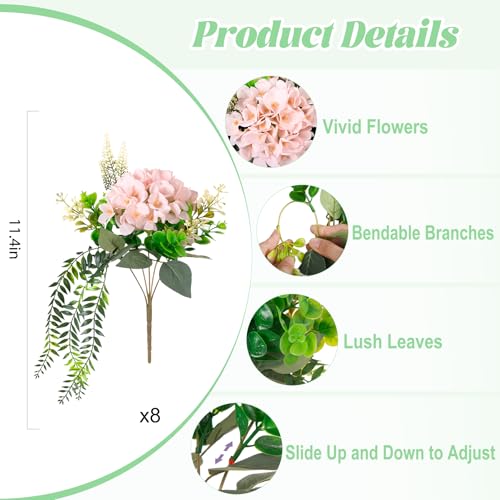 Ammyoo Artificial Hydrangea Flowers with Eucalyptus for Outdoor Decorations - color: Light Pink