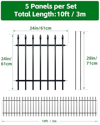 ARIFARO 5 Panels Metal Garden Fence 24" H x 24" W, Decorative Fence Panels - size: 24" high x 24" Wide