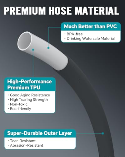 50ft Garden Hose, Ultra Lightweight All-Weather Water Hose, Durable & Flexible, Built-in Valve, Leak-free Connections, TPU Water Hose, Drinking Water Safe
