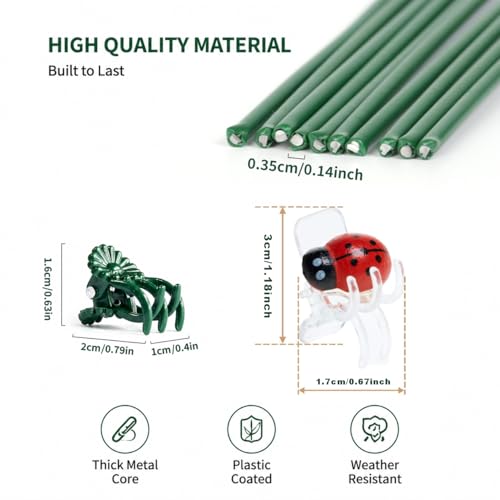 10PcsPlant Support Stakes with Ladybug Clips Green - color: Green+Ladybug Clips