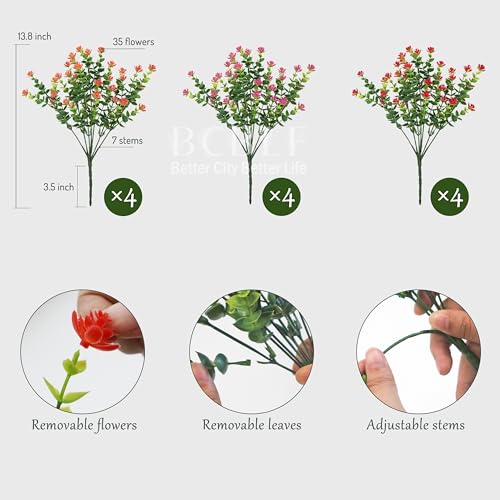 UV Resistant Artificial Flowers for Indoor and Outdoor Use, 12 Bundles Not-Fading Faux Plants for Porch, Patio, Garden, and Home Decoration - Orange Pink Red - color: Orange+ Pink+ Red