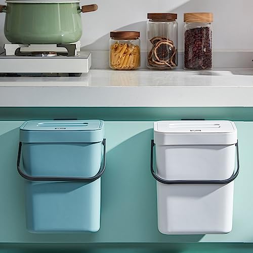 Small Trash Can with Lid Mini Kitchen Hanging Trash Can Tightly Sealed Odor Free, Small Countertop Compost Bin for Scraps from Daily Cooking, Mountable Trash Bin for Kitchen Counter, 5L (blue, 5L) - color: blue