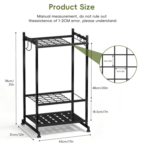 Garden Tool Organizer with Leveling Feet, Yard Tool Tower Rack for Garage Organization, Up to 25 Long-Handled Tools/Rakes/Brooms for Shed, Outdoor, Black