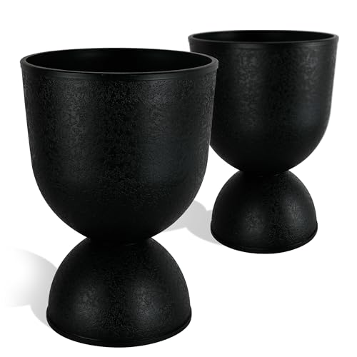 KOL 15 Inch Tall Planters, Black Plastic Urn Planters, 2 Pack - color: Black, size: Bundle: 15"+15"