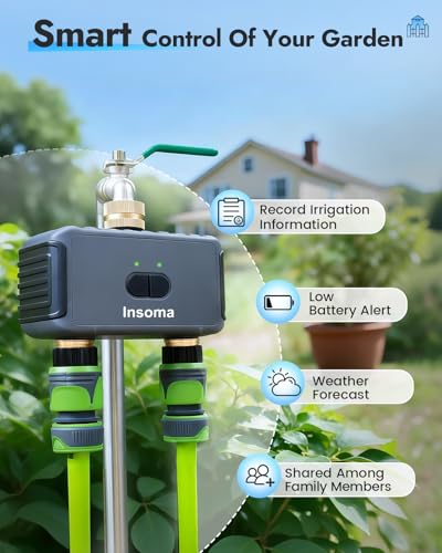 Insoma 2-Zone WiFi Water Timer Brass Inlet Outlet, Smart Sprinkler Timer, No-Gateway 2.4GHz, APP Remote Control WiFi Hose Timers, Voice Control with Alexa, Rain Delay and Manual Mode for Lawn Watering - size: 2 Zone-Brass-WiFi