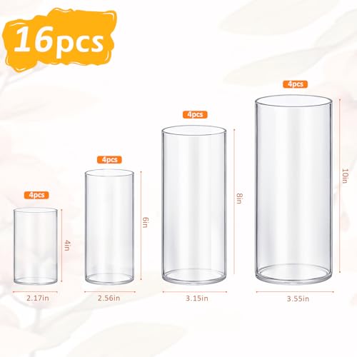 Homjoy Glass Cylinder Vase Sets 16 Pack (2.17x4, 2.56x6, 3.15x8, 3.55x10IN) - size: 16 Pack (4,6,8,10 Inch )