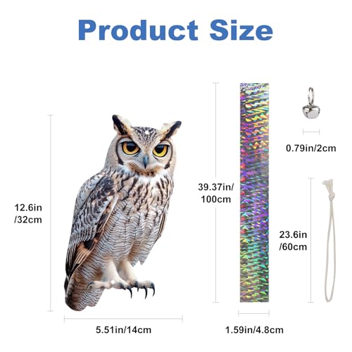 3PCS Garden Owl to Scare Pigeons Away Flat Paper Fake Owl to Keep Woodpecker Away from House Hanging Plastic Owl Pigeon Scare Devices with Reflective Tape for Outside Patio Window Roof Balcony - color: Light Grey 3pcs