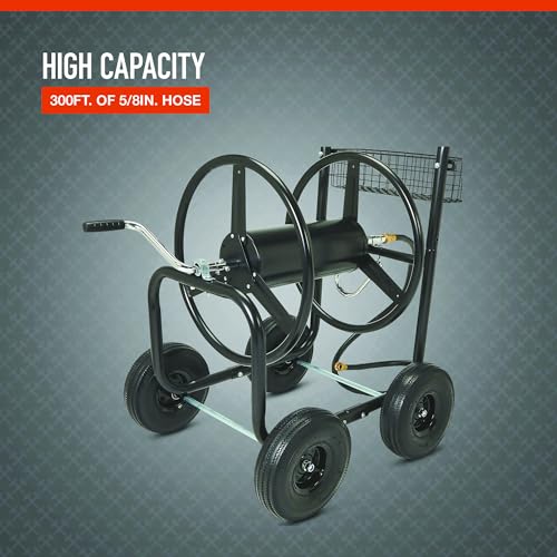 Ironton Hose Reel Cart, Holds 300ft. of 5/8in. Hose, 6ft. Leader Hose