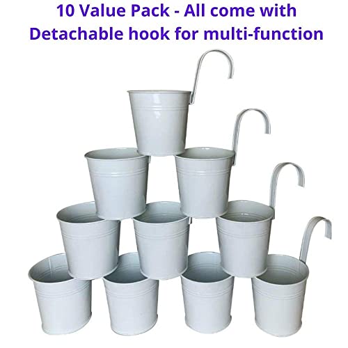 LaLaGreen Rail Planter (6 in, 10 Pack) White Metal Iron Railing Pots - size: 6 Inch (White)