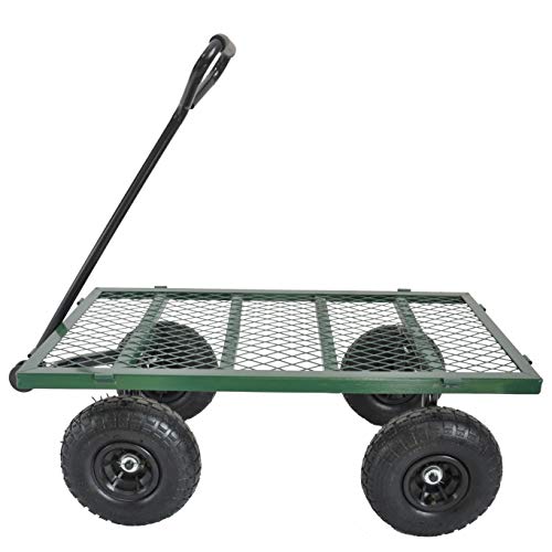 Capacity Mesh Steel Garden Cart Utility Wagon with Removable Sides Can be Used in Farms, Warehouses, etc. (Green-2) - color: Green-2