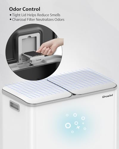 Lovewind Trash Can, 2 x 10.5 Gallon (2 x 40 L) Garbage Can for Kitchen Dual Compartment Recycling Kitchen Step Trash Bin, Stainless Steel Trash and Recycle Bin Combo with Soft-Close Lid, White - color: White
