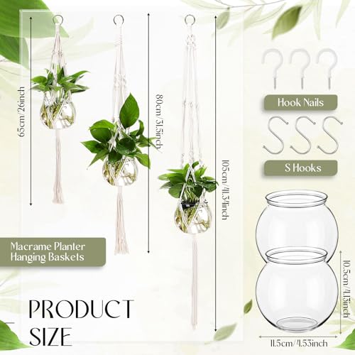 Colingmill 6 Pcs Boho Macrame Plant Hanger with Small Plastic Pot Hanging Plant Holder Wall Planter Propagation Station Include Hooks Kit for Indoor Home Garden Office Decor 3 Size (White) - color: White